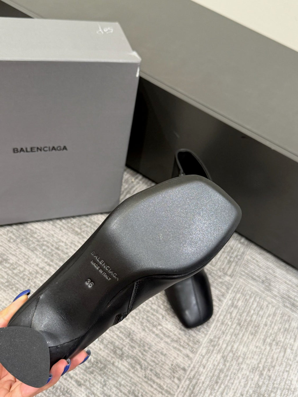 Balenciaga DUTY FREE Women's Solid Color Letter Print Cowhide Square Toe Chunky Heel Short Boots Shoes #77869