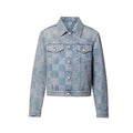 Louis Vuitton Men's Spring And Fall Jacquard Single-Breasted Lapel Long-Sleeved Faux Crystal Damier Denim Jacket Plaid Printed Straight Denim Pants Ngvp #9383