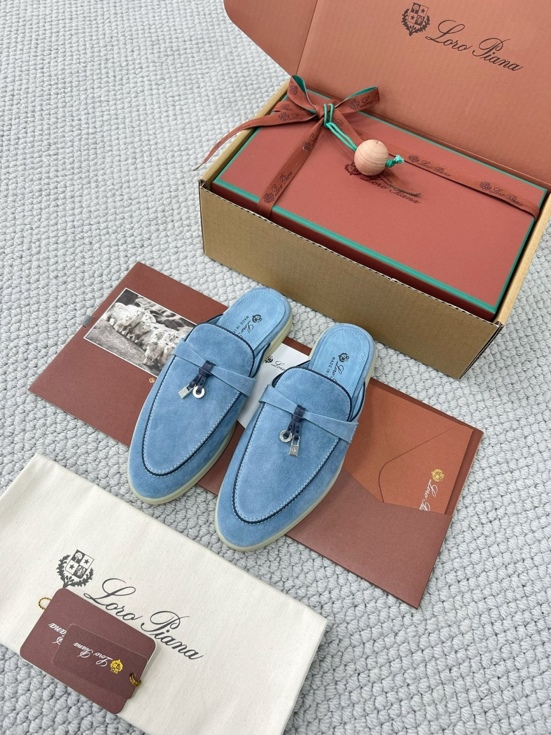 Loro Piana Women's Summer Solid Color Suede Simple Comfortable Rubber Bottom Baotou Slippers Shoes #76545