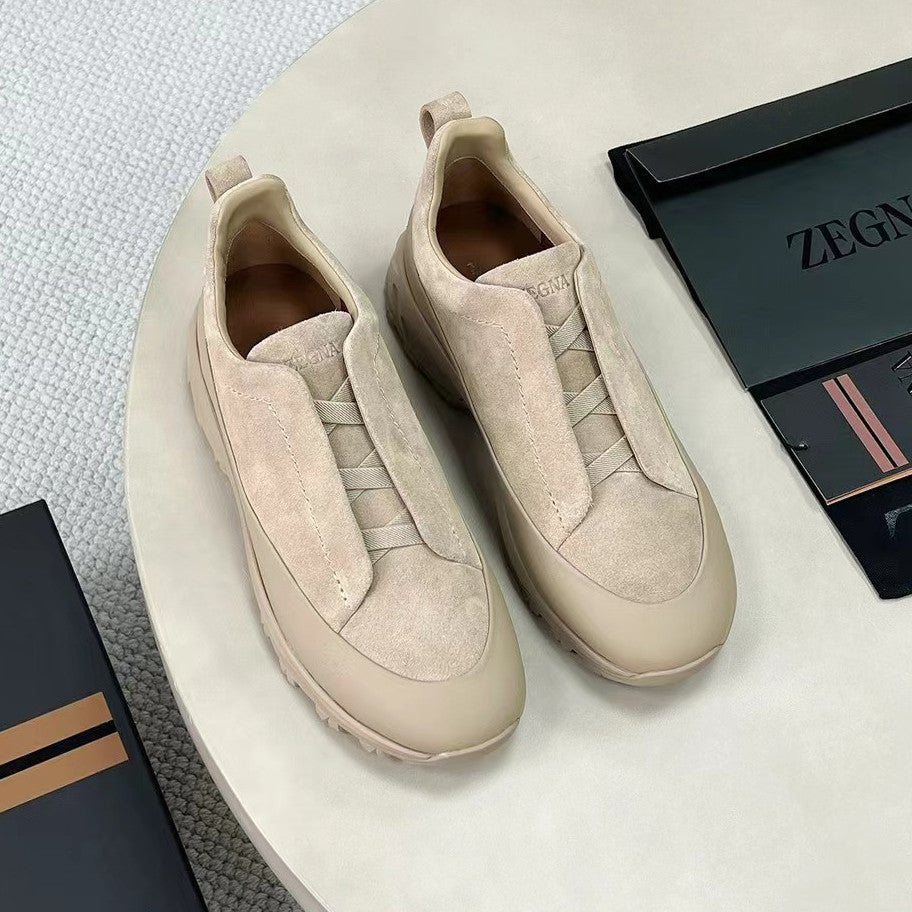 Ermenegildo Zegna Triple Stitchâ„?Monte Men's Fall/Winter Fashion Casual Round Toe Slip On Leather Suede Low Top Slip On Sneakers Shoes #78782