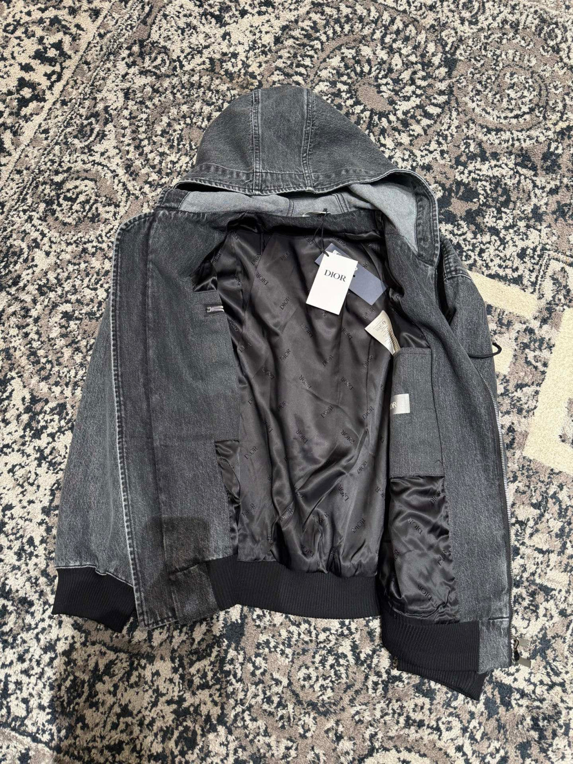 DIOR CD Box Hooded Blouson Jacket Gray Cotton Twill #336938