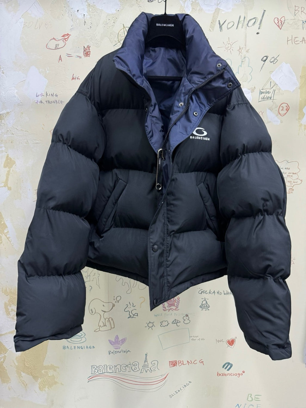 Balenciaga Women's Autumn and Winter Solid Color Reversible Letter Logo Pattern Printed Long Sleeve Puffer Down Jacket #73839