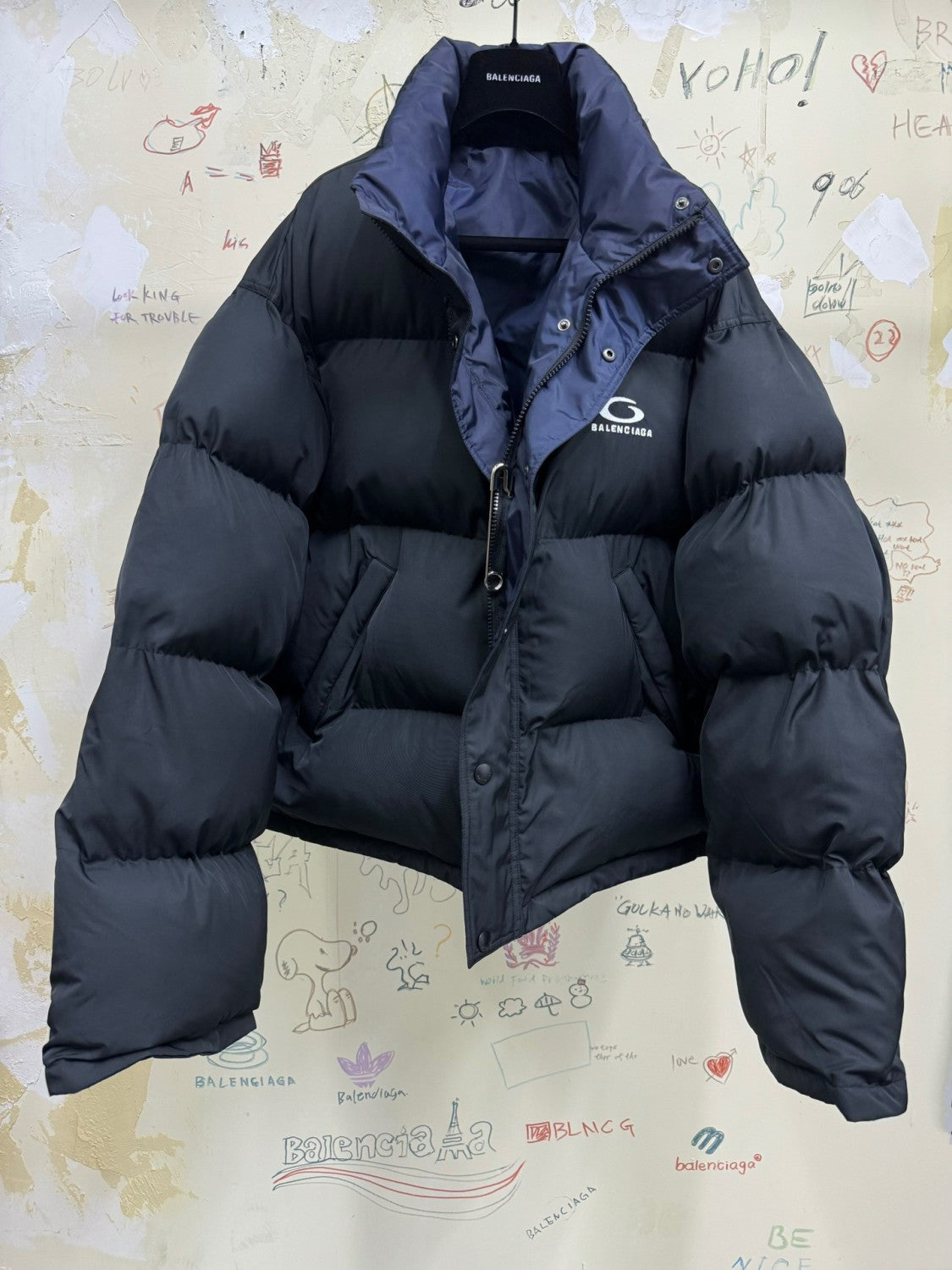 Balenciaga Women's Autumn and Winter Solid Color Reversible Letter Logo Pattern Printed Long Sleeve Puffer Down Jacket #73839