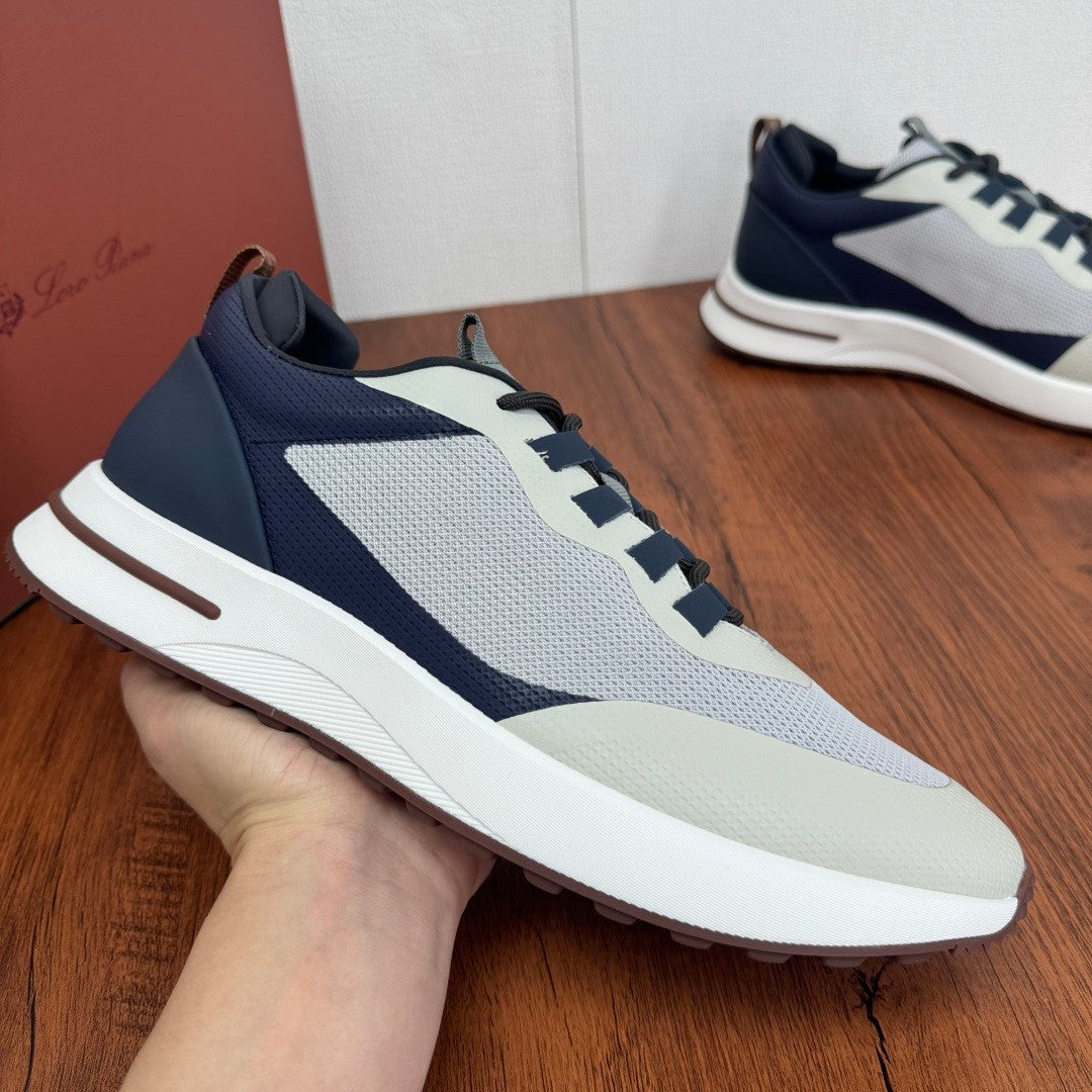Loro Piana Week End Walk Men's Spring Summer Colour Block Mesh Patchwork Cowhide Low Top Lace Up Casual Shoes #76892
