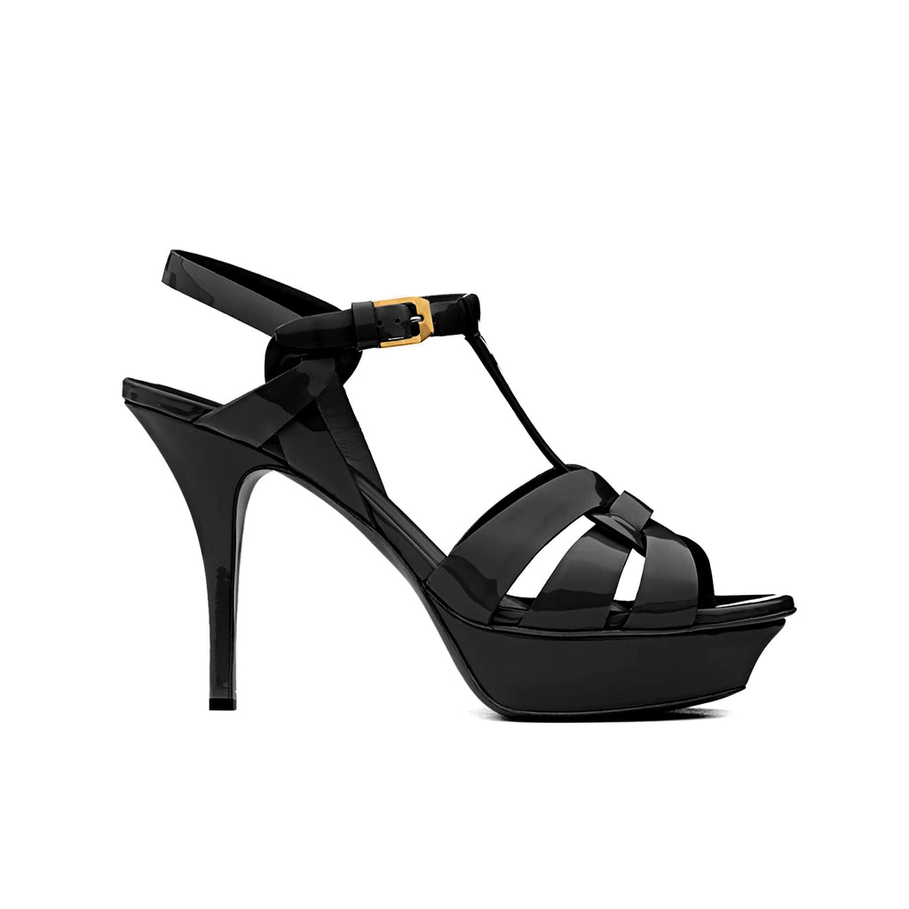 SAINT LAURENT TRIBUTE Women's Summer Solid Color Glossy Leather Strappy High Heel Sandals Shoes #77495
