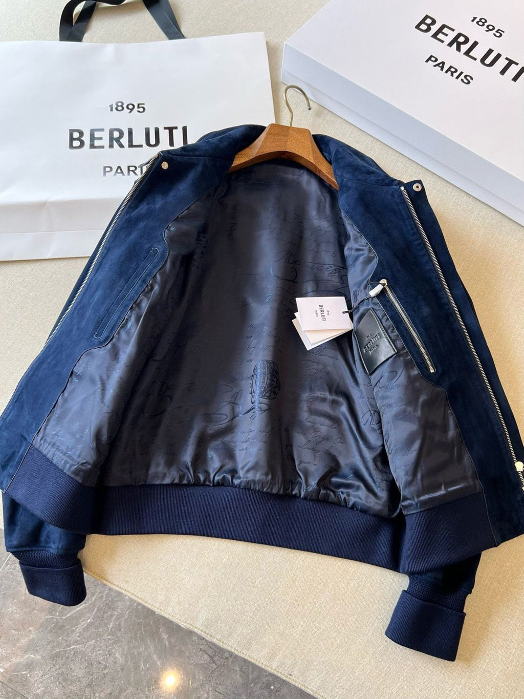 Berluti Men's Spring. Autumn And Winter Two-Way Zipper Solid Color Lapel Fit Long Sleeve Sheepskin Suede Aviator Jacket Ngvp #9449