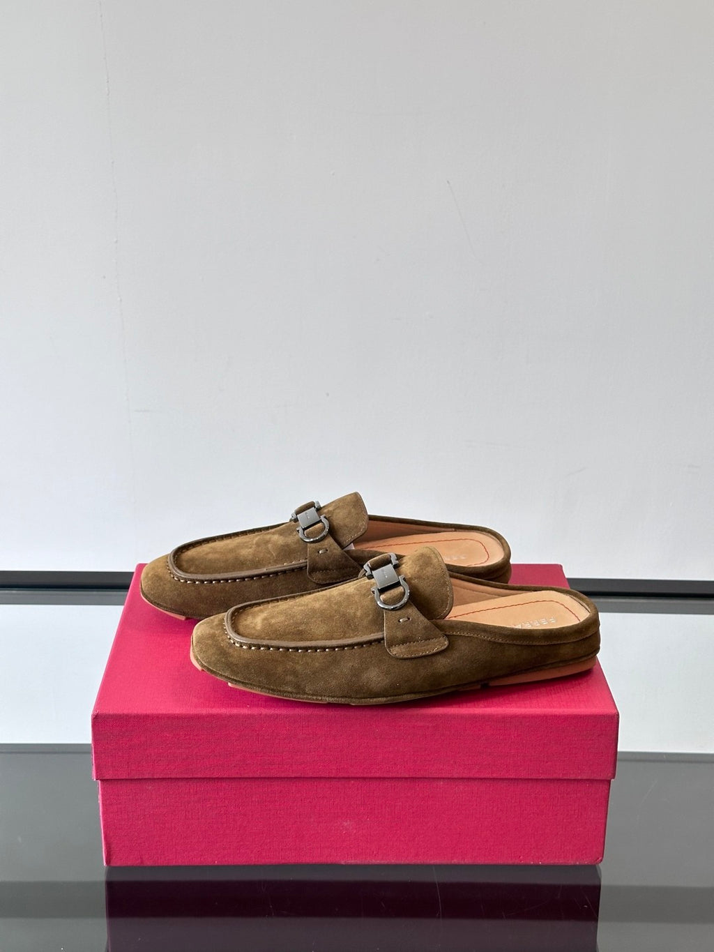 Ferragamo Men's Spring/Fall Solid Color Classic Calfskin Round Toe Open Back Mule Shoes #78195
