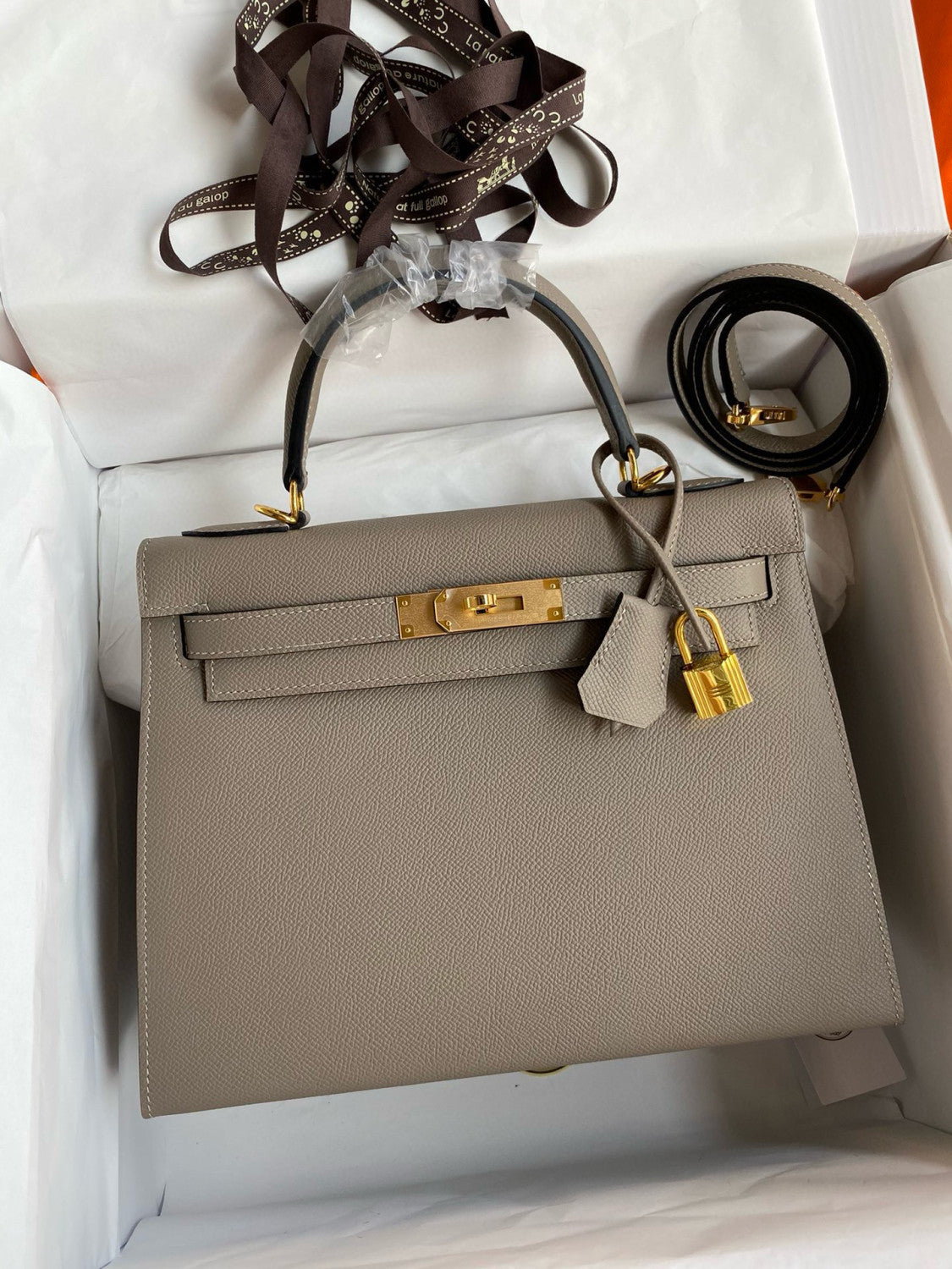 Hermes Kelly 25cm/28cm/32cm Epsom Original Leather Top-Grade Leather Handbag Bag Handcrafted Leather Bag From The Original Factory's Premium Custom Collection #194844