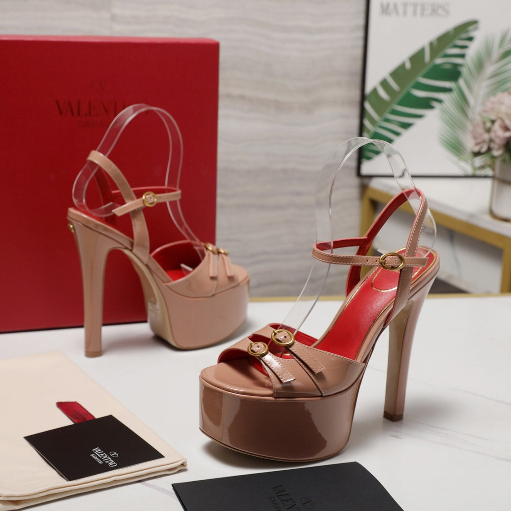 Valentino Round Toe Patent Leather High Heel Sandals 15.5CM #379994