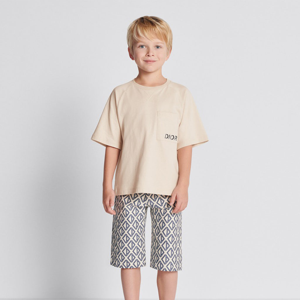 Dior Kid's Summer Solid Color Cotton Round Neck Logo Printed Short Sleeve T-Shirt Casual Elastic Shorts Set #31298