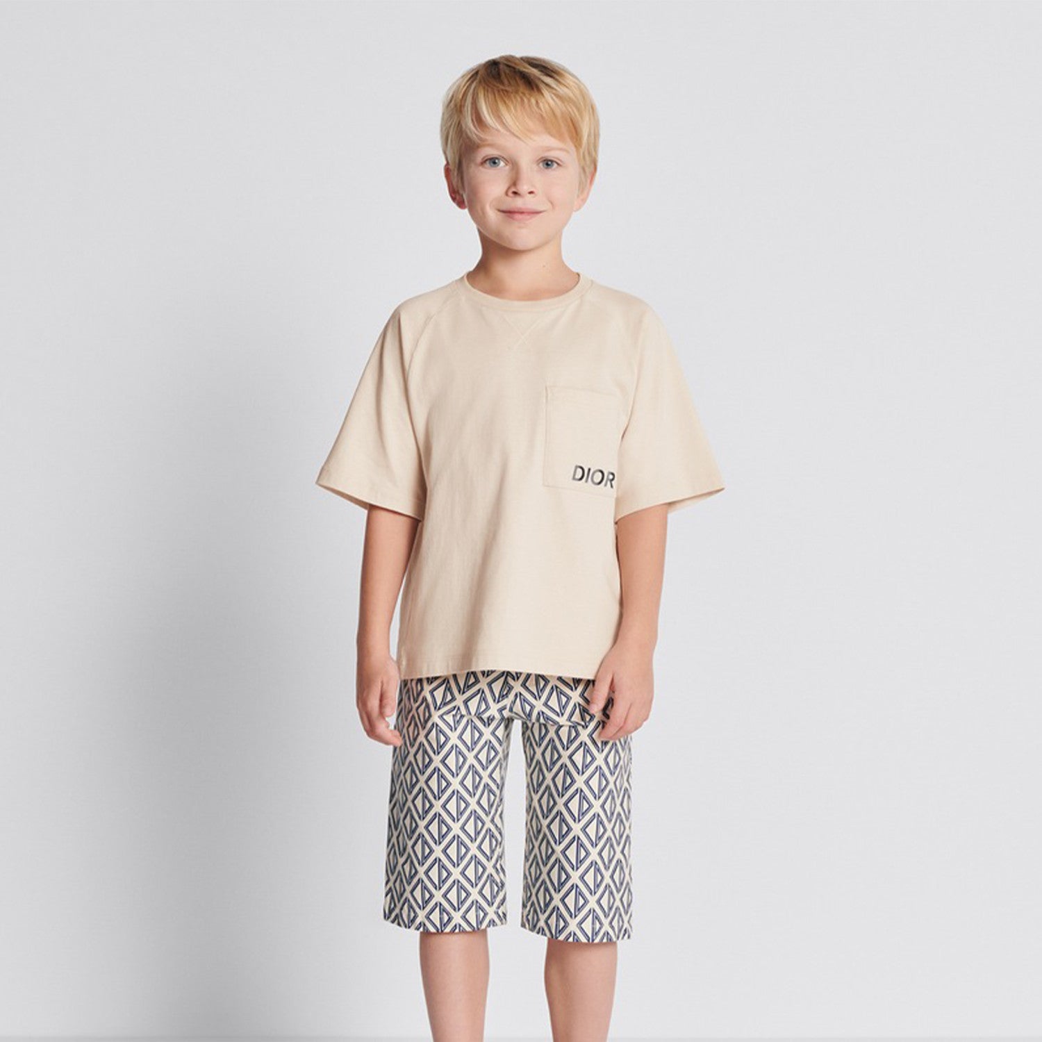 Dior Kid's Summer Solid Color Cotton Round Neck Logo Printed Short Sleeve T-Shirt Casual Elastic Shorts Set #31298