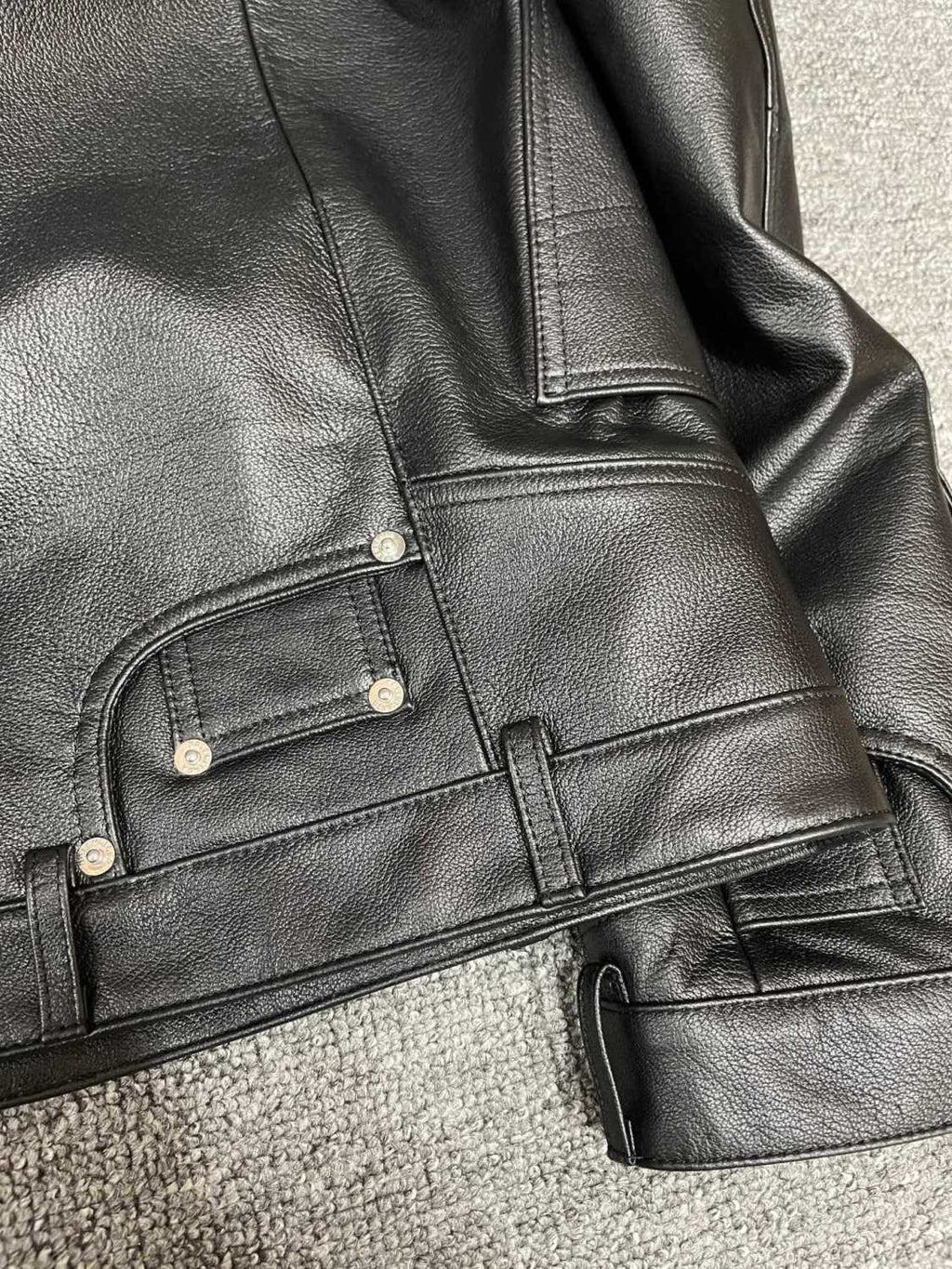 Balenciaga 25FW Cowhide Jacket Bew Double Zipper Ribbed Cuffs Leather Jacket Loose Version #332836