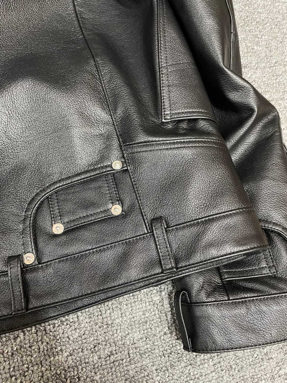 Balenciaga 25FW Cowhide Jacket Bew Double Zipper Ribbed Cuffs Leather Jacket Loose Version #332836