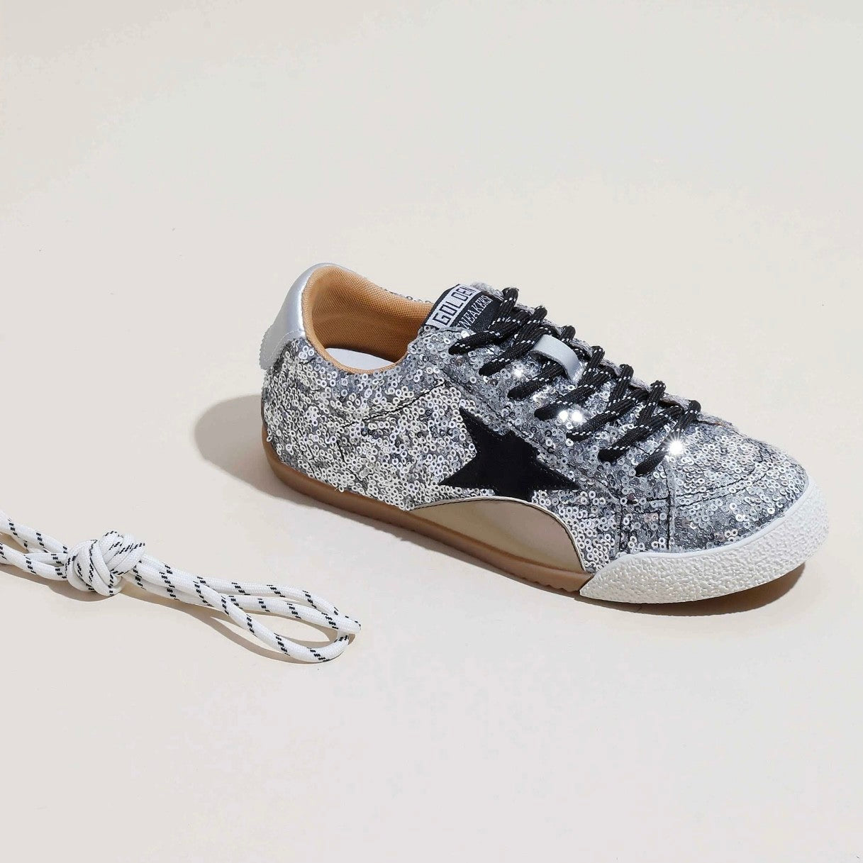 Golden Goose Women's Spring/summer Fashion Casual Round Toe Lace Up Leather Low Top Sequined Shoes Thin Sole Design Everyday Versatile Casual Shoes #78511