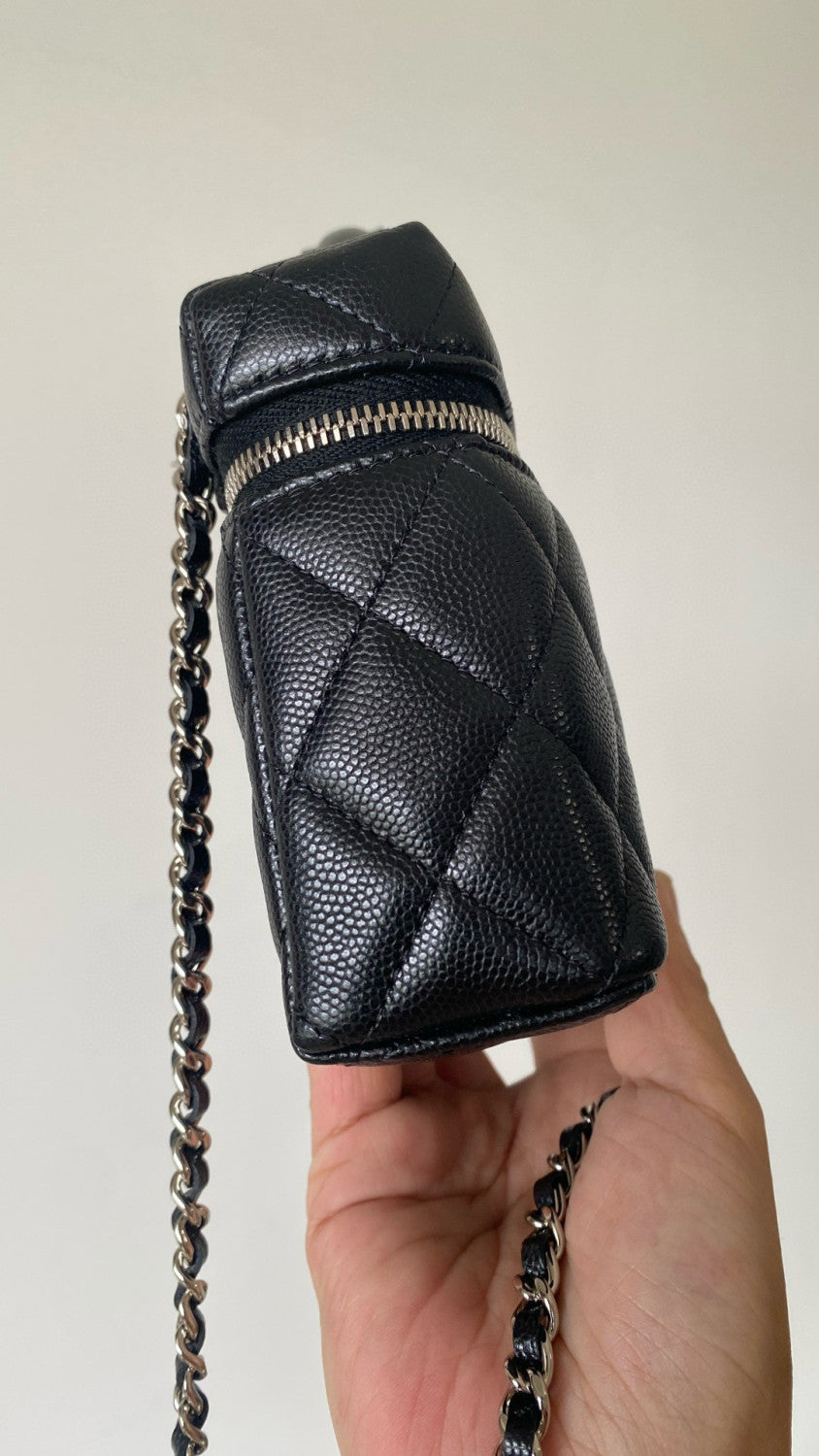 Chanel Women's Solid Color Rhinestone Star Logo Chain Calfskin Handbag Makeup Bag Bags #77689
