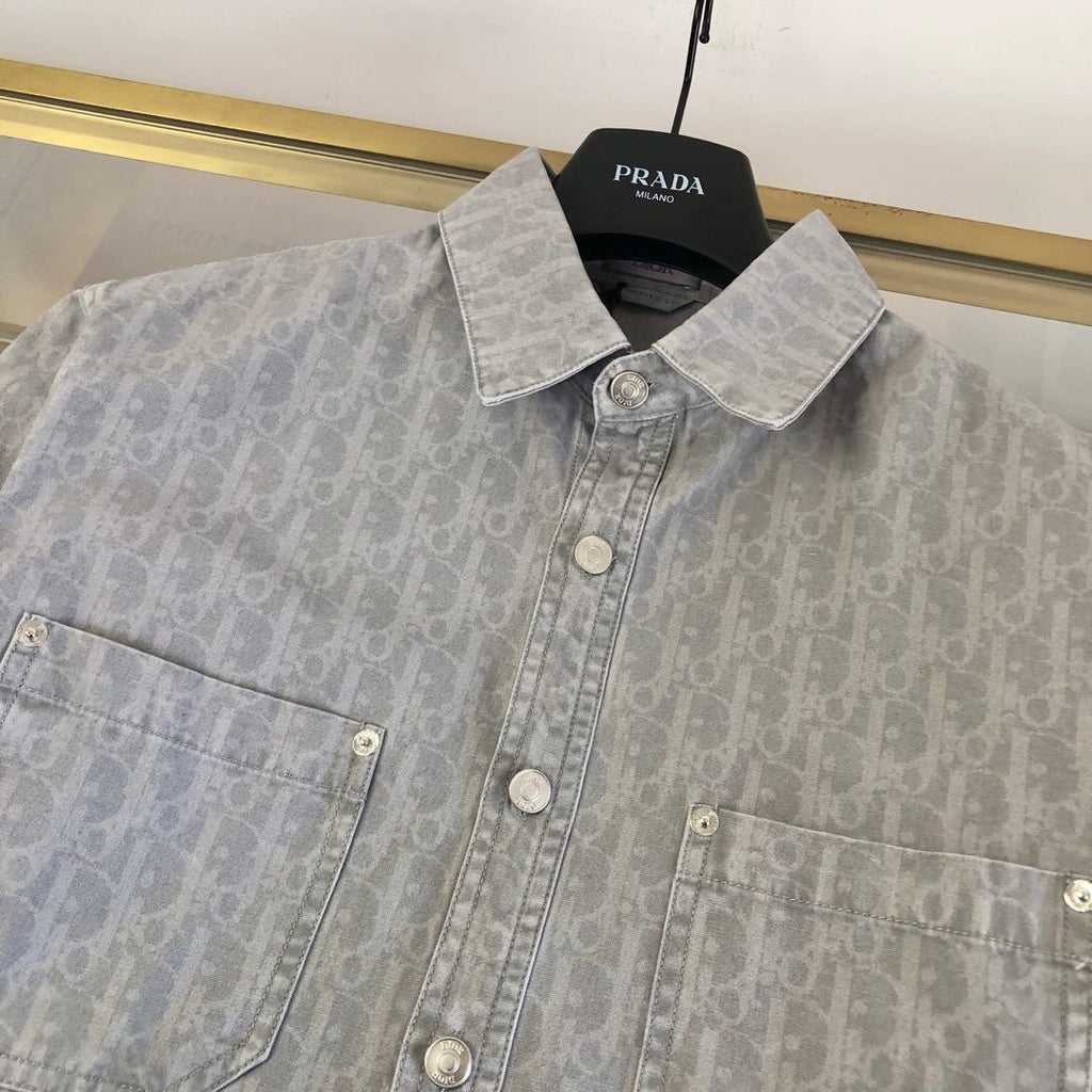 Dior Men's Spring And Fall Letters Full Print Lapel Single Breasted Long Sleeved Denim Shirt Jeans Pants Set Suit #74966