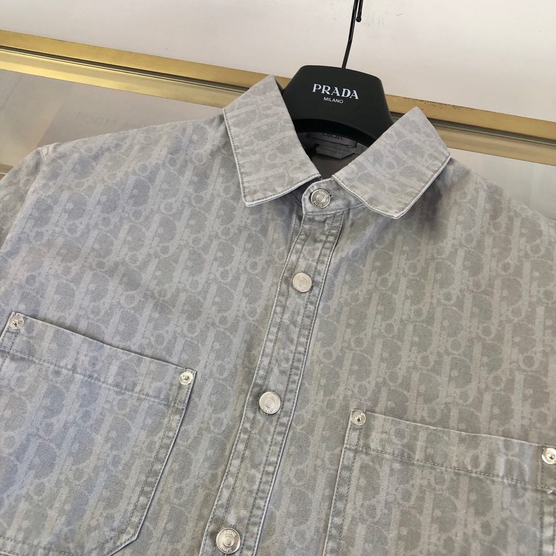 Dior Men's Spring And Fall Letters Full Print Lapel Single Breasted Long Sleeved Denim Shirt Jeans Pants Set Suit #74966
