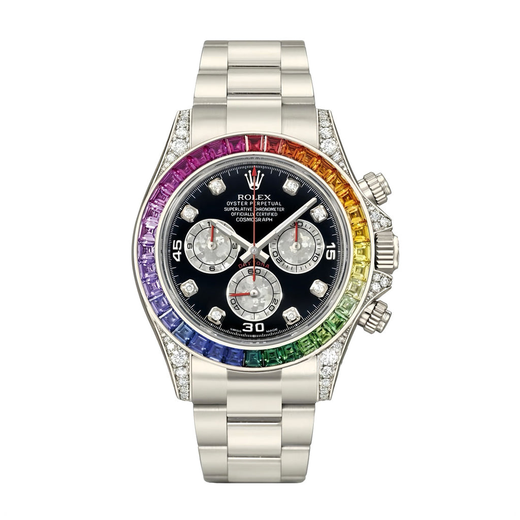 Rolex Men's and Women's Colorful Crystal Diamonds Steel Strap Waterproof Watch #99898