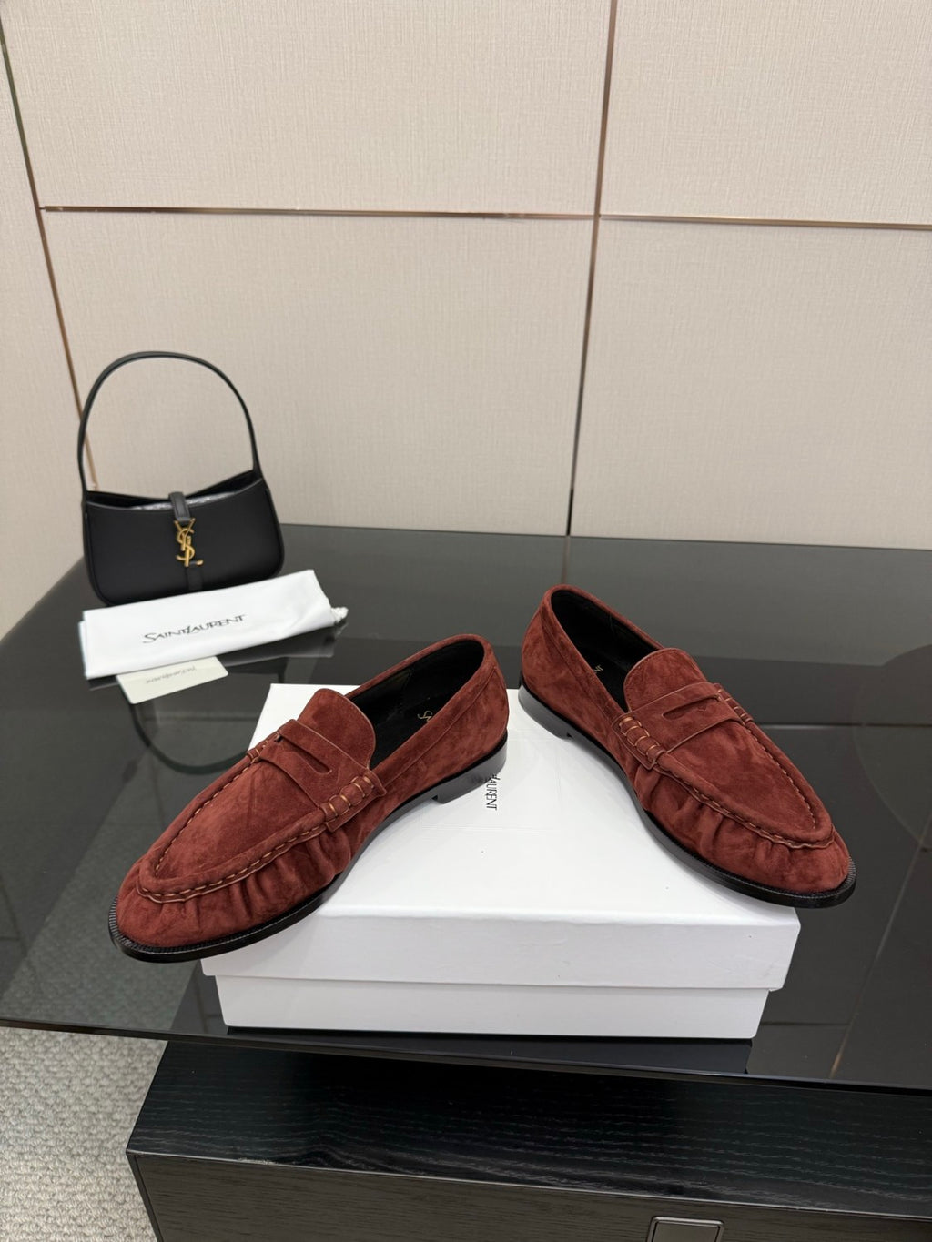 Saint Laurent Women's Autumn/Winter Fashion Casual Sheepskin Suede Round Toe Slip On Flat Loafers Casual Shoes #78376
