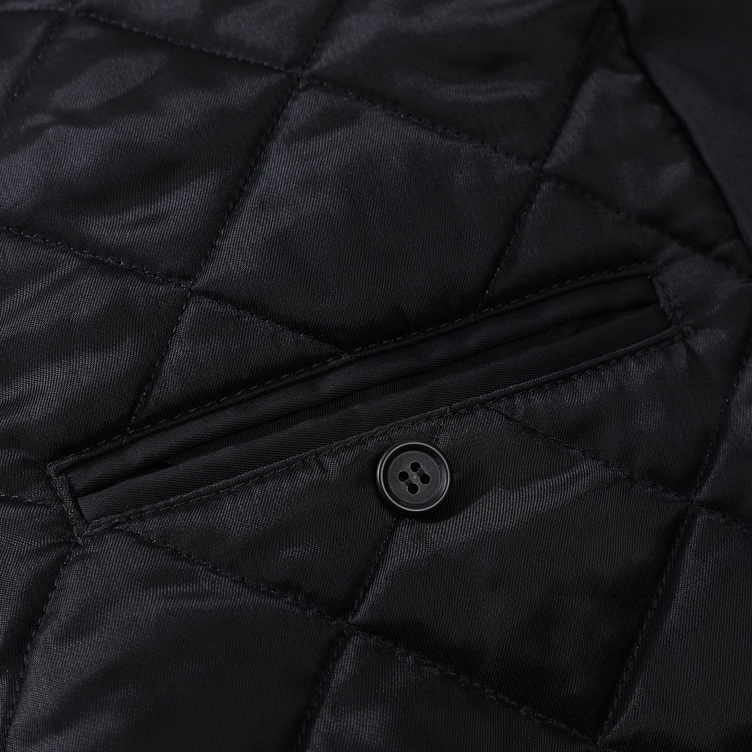 Prada Men's Fall And Winter Black Nylon With Corduroy Zipper Long Sleeved Jacket #73321