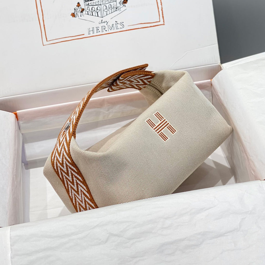 Hermes Classic Casual Color Block Canvas Tote Bag Makeup Bag Toiletry Bag Bags #78245