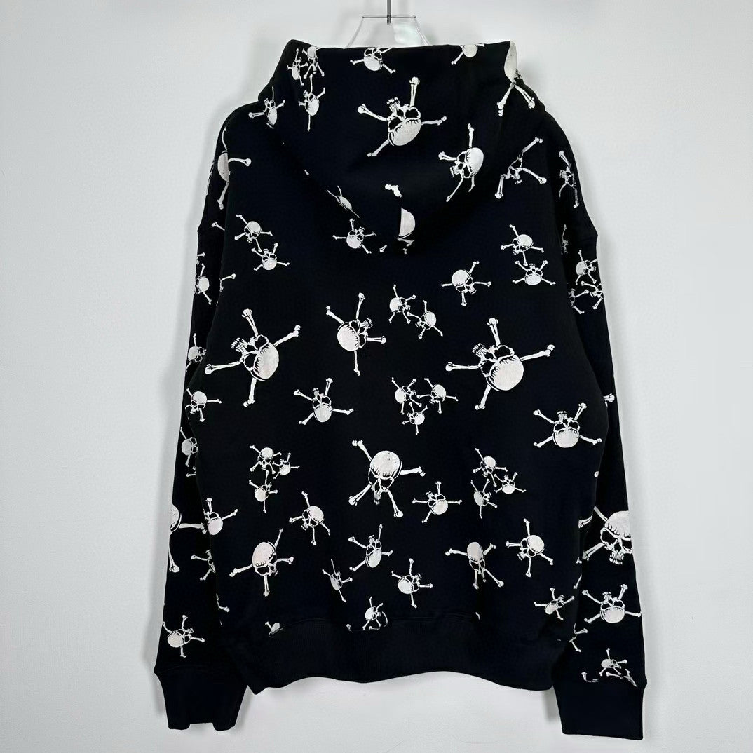 Saint Michael Men's Spring And Autumn Skull Print Long Sleeve Black Cotton Hooded Sweatshirt Ngvp #7944