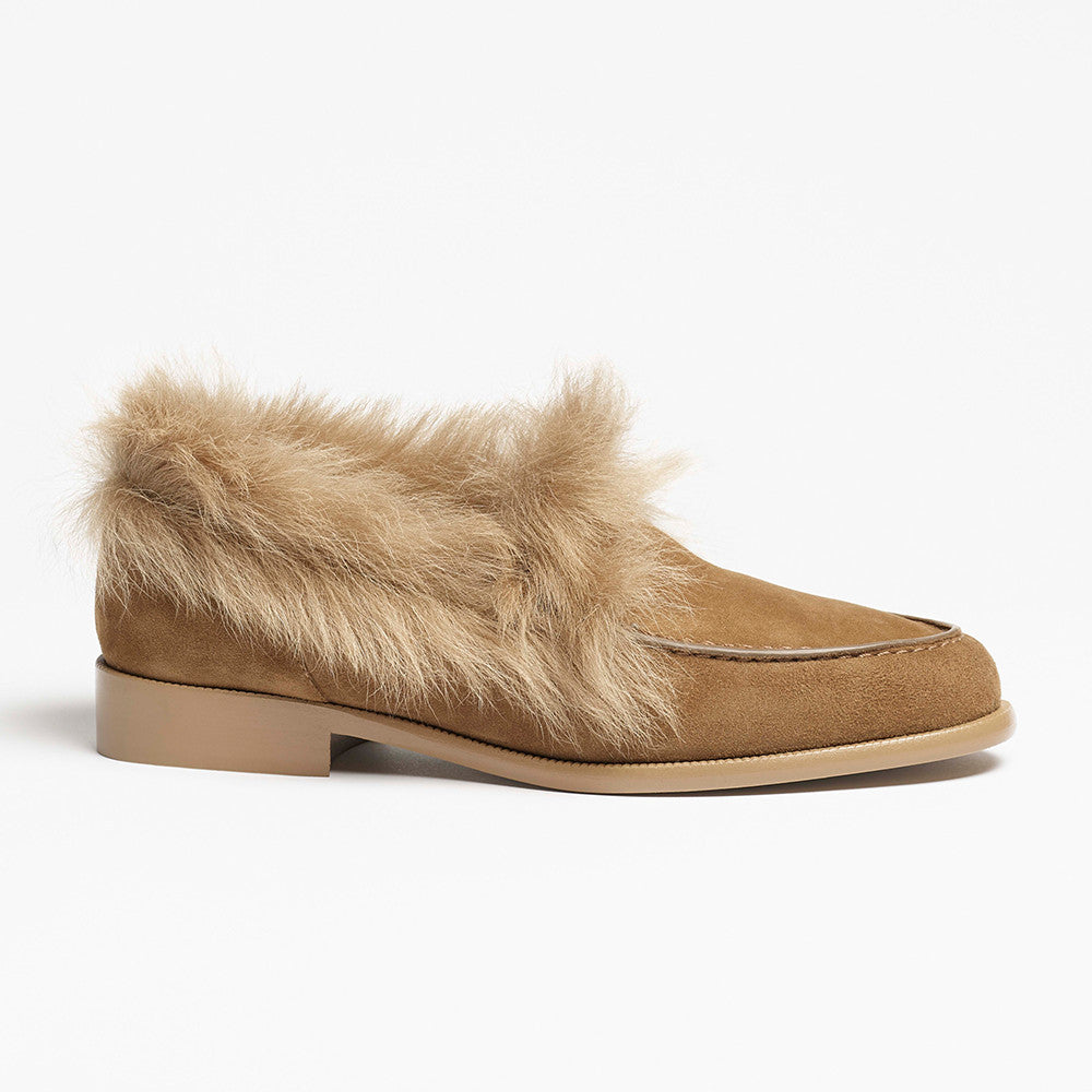 Chanel Moccasins Suede Kidskin Shearling Lambskin Brown #334371