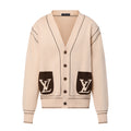Louis Vuitton Men's Spring & Autumn Cream Logo Letter Applique Single Breasted V-Neck Long Sleeve Knit Shirt #72477