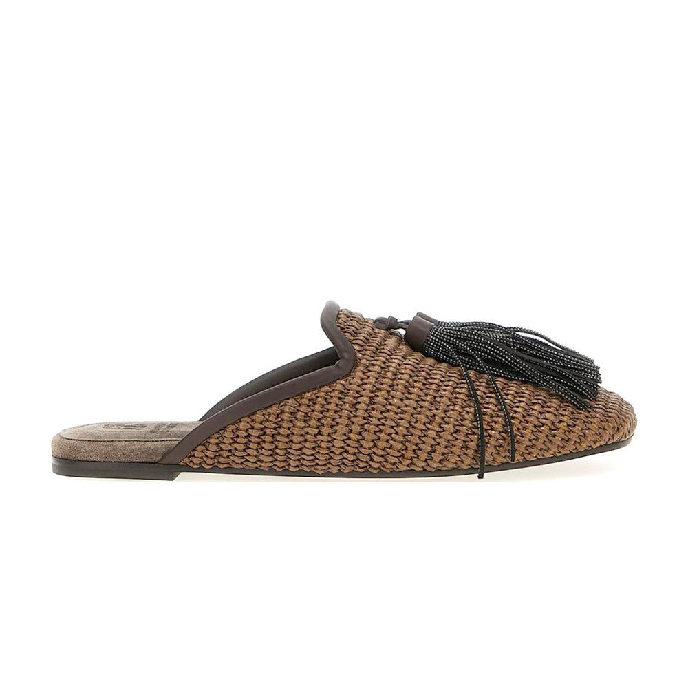 Brunello Cucinelli Women's Tassel Round Toe Solid Color Summer Flat Shoes Lafayette Sheepskin Casual Shoes Tassel Mule Shoes Ngvp #1536