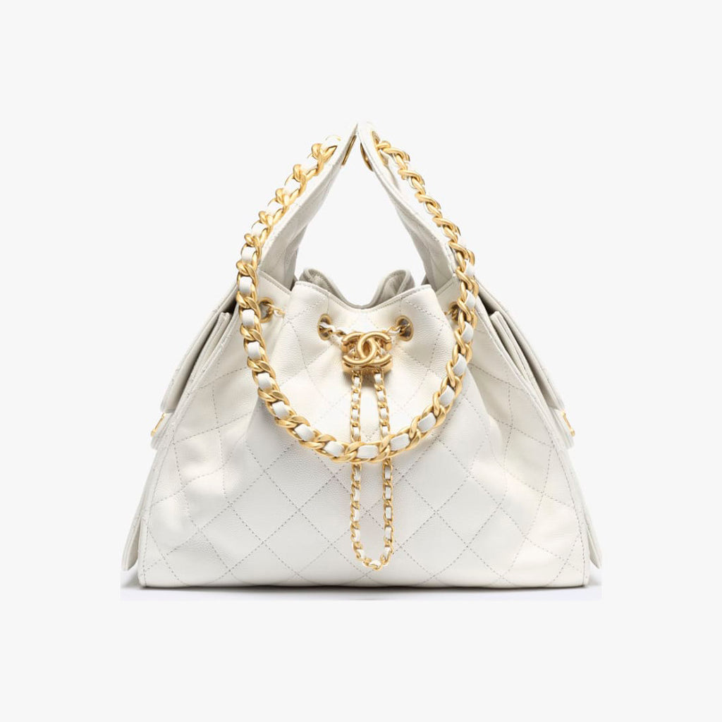 Chanel Women's Classic Double C Logo Solid Color Cowhide & Leather Tote Shoulder Bag Bags Metallic-colored Leather Tends To Fade Easily #77572