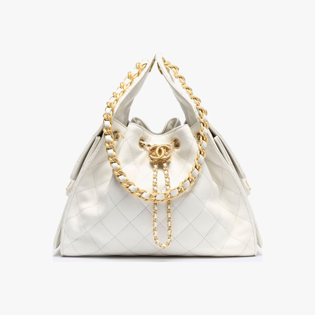 Chanel Women's Classic Double C Logo Solid Color Cowhide & Leather Tote Shoulder Bag Bags Metallic-colored Leather Tends To Fade Easily #77572