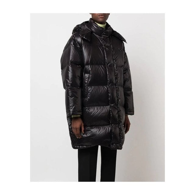 Prada Men's And Women's Autumn And Winter Solid Color Quilted Fluffy Medium Length Hooded Puffer Down Jacket #74389