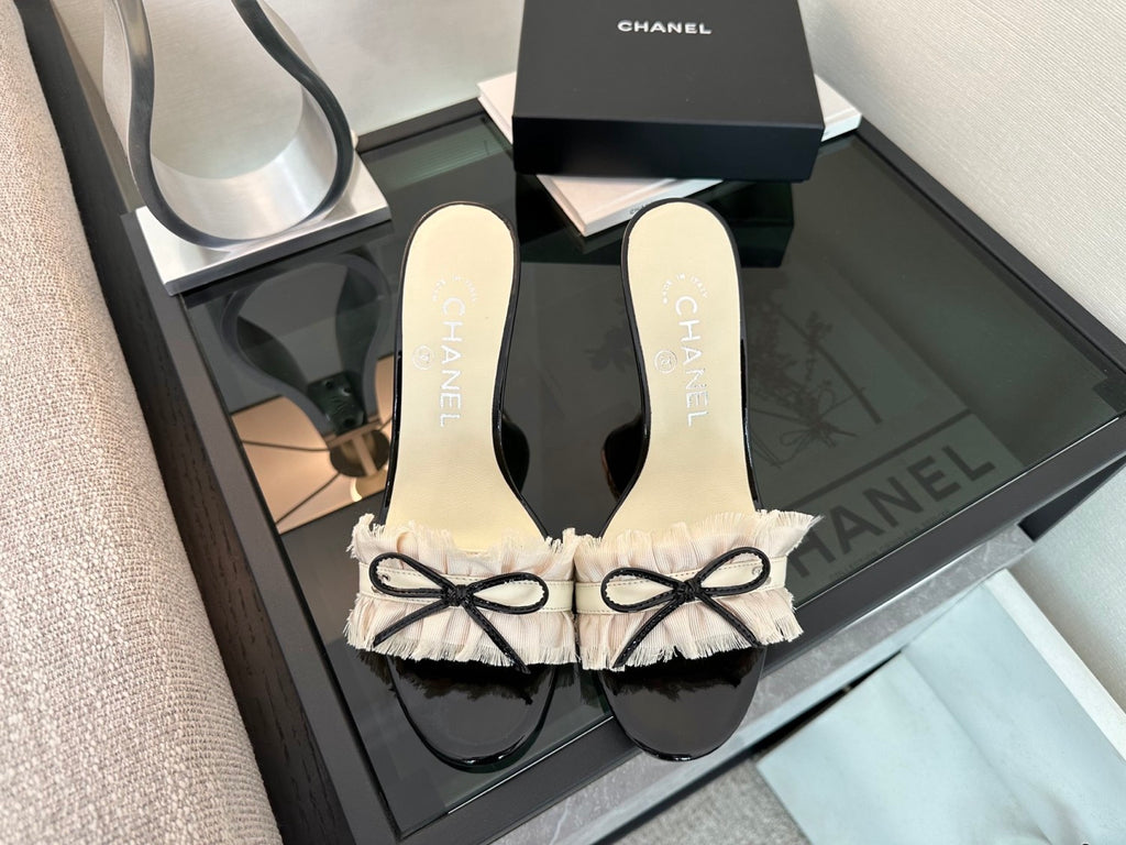 Chanel Vintage Women's Summer Fashion Classic Round Toe Slip On Heeled Sandals With Exposed Heel And Thin Heel Shoes #78949