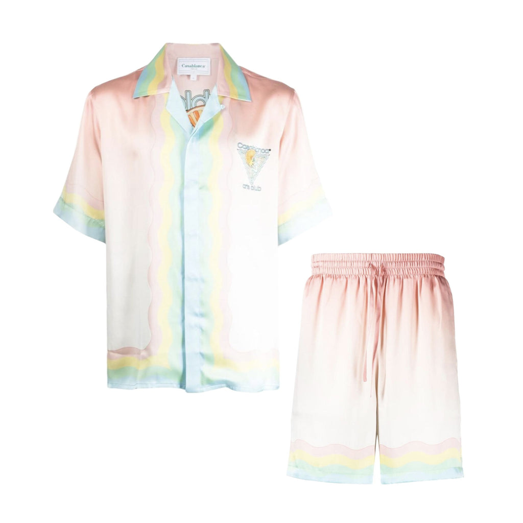 Casablanca Men's Summer Gradient Pattern Printed Single-Button Short-Sleeved Shirt and Casual Shorts Set Suit #77745