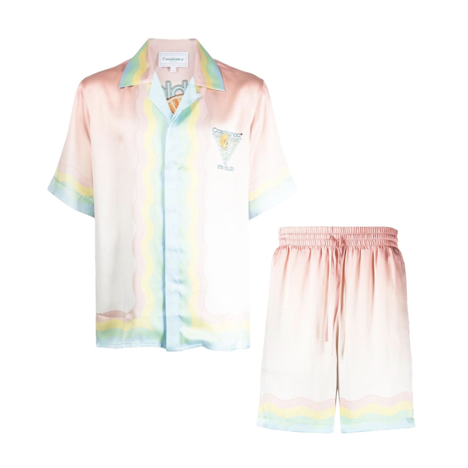 Casablanca Men's Summer Gradient Pattern Printed Single-Button Short-Sleeved Shirt and Casual Shorts Set Suit #77745