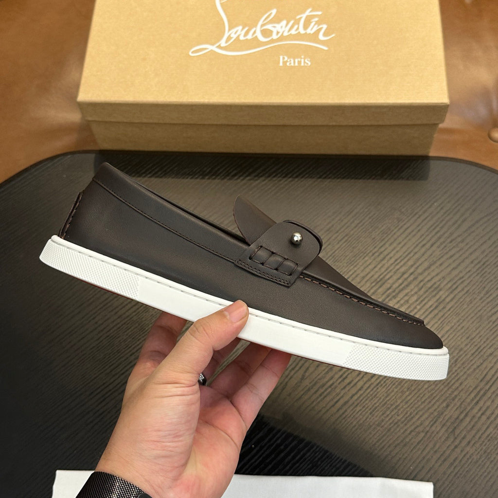 Christian Louboutin Men's Solid Color Cowhide Leather Casual Flat Loafers Shoes #77839