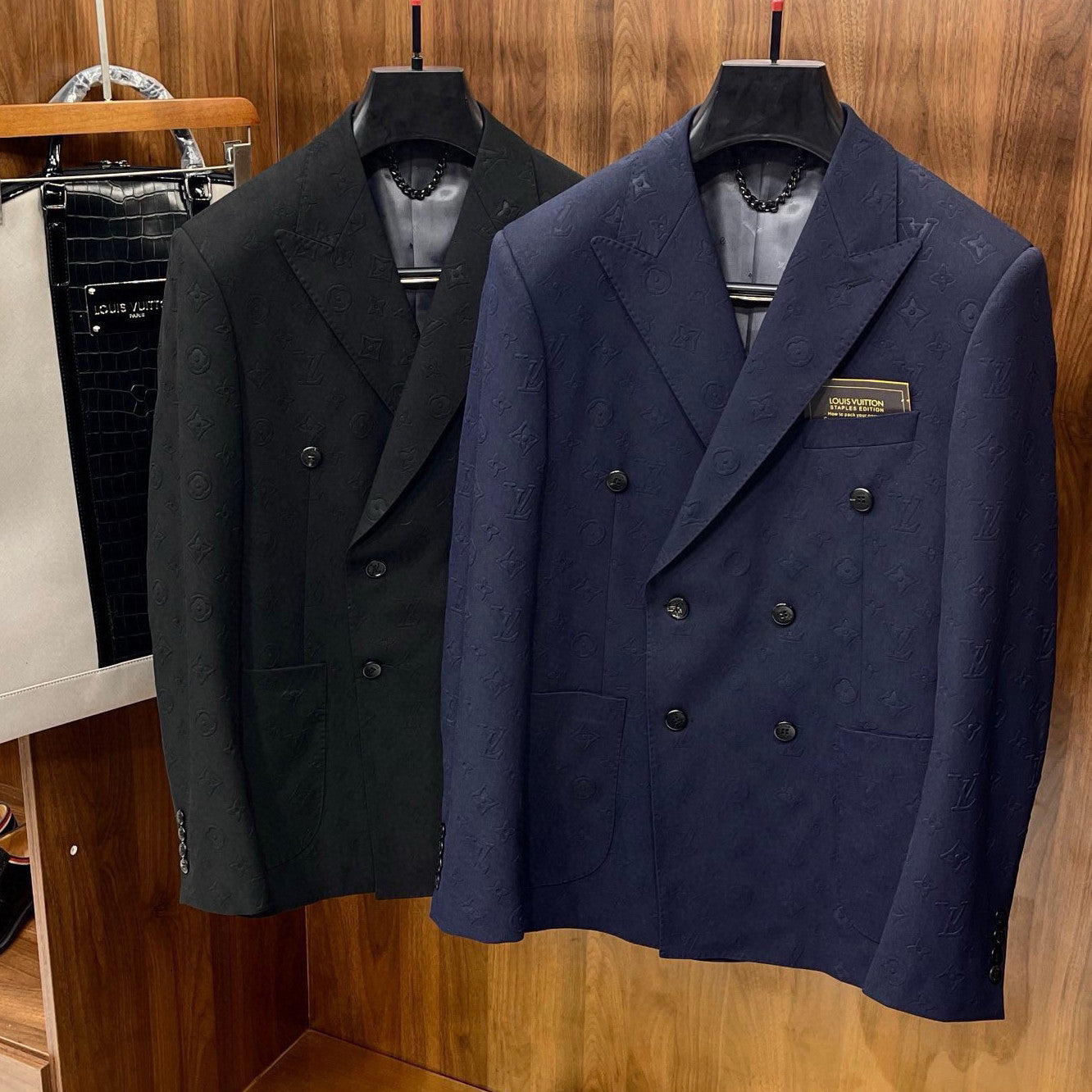 Louis Vuitton Men's Spring And Fall Solid Color Letters Dark Print Double Breasted Long Sleeved Suit Jacket Pants Suit Set #72912