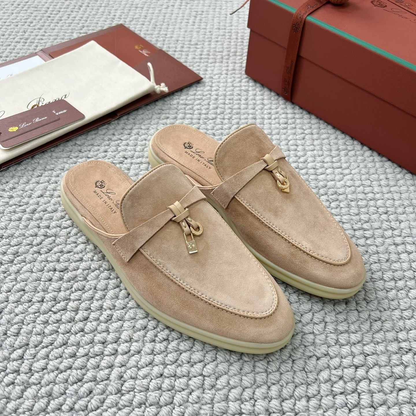 Loro Piana Women's Summer Solid Color Suede Simple Comfortable Rubber Bottom Baotou Slippers Shoes #76545