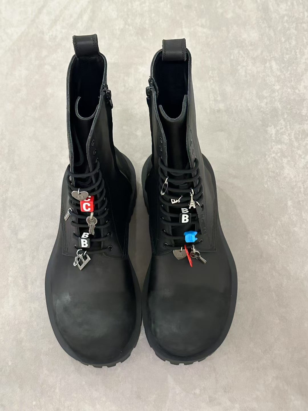 Balenciaga Men's Hummer Lace-up Bootie In Black Lace-up Leather Shoes Ankle Boots With Large Pendant Fashionable And Trendy Casual Thick-soled Short Boots Ngvp #2244