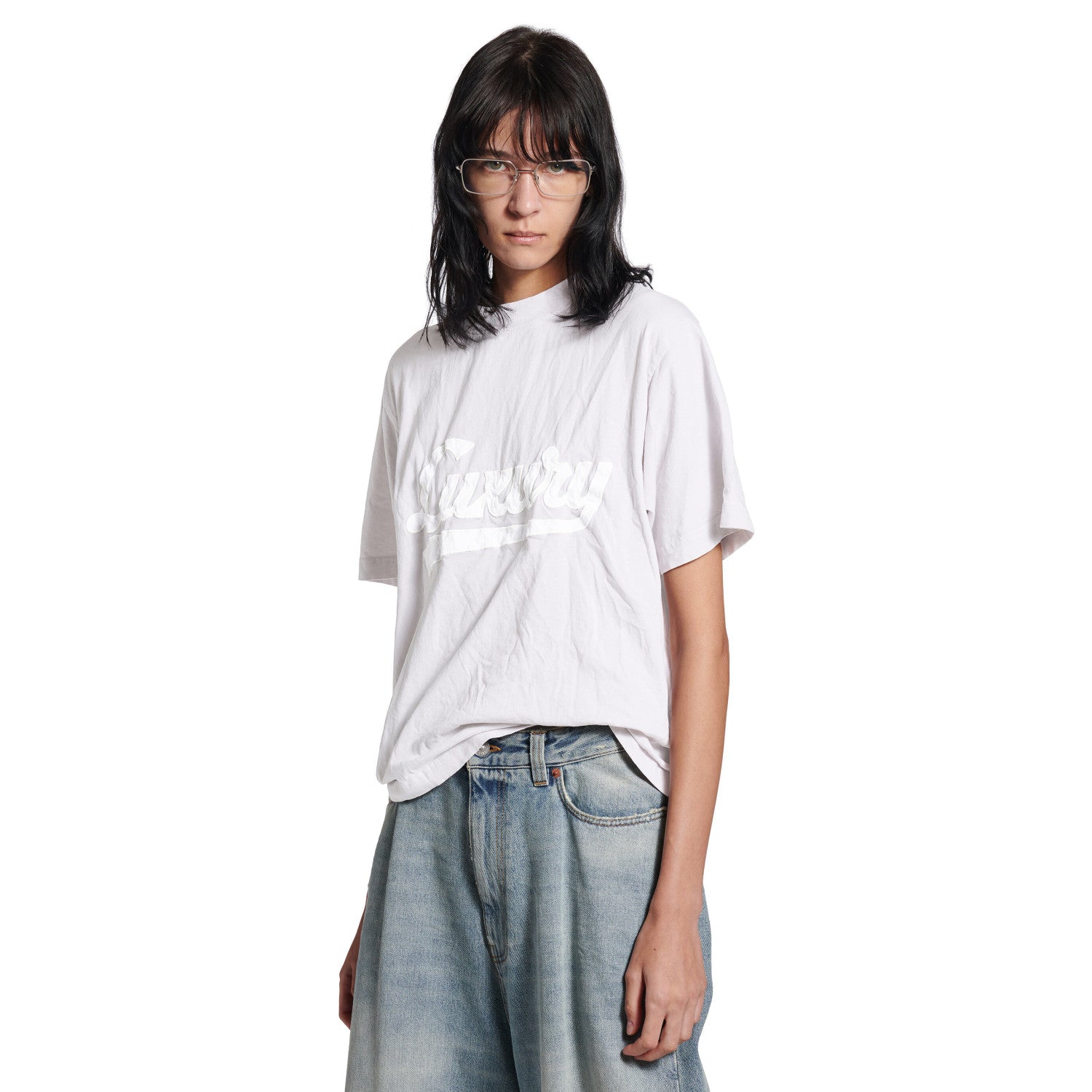 Balenciaga LUXURY SCRIPT Men's And Women's Summer Fashion Casual Crew Neck Pullover Vintage Plain Weave Knit Fabric Loose Fit Short Sleeve T-Shirt #79163