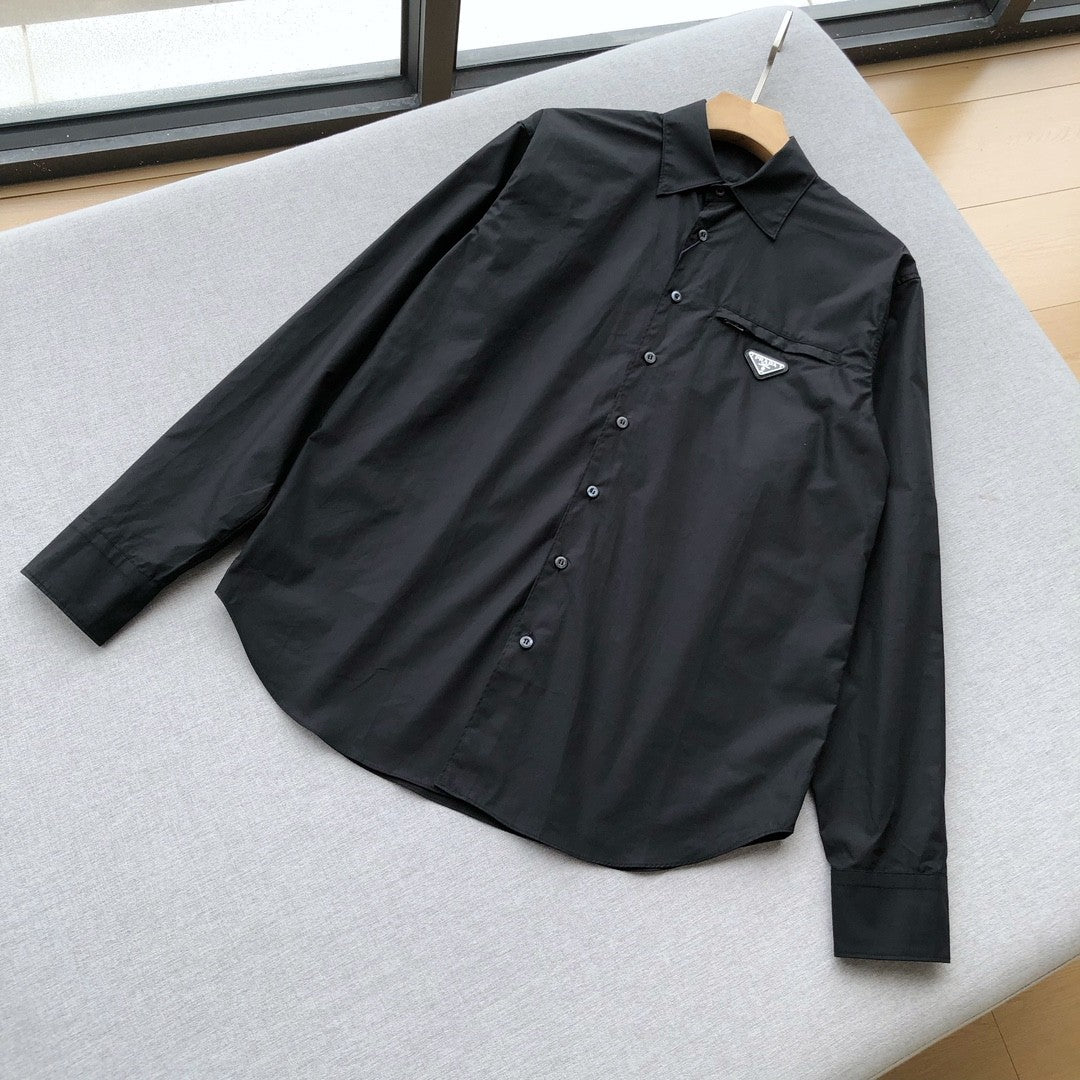 Prada Men's Spring And Autumn Solid Color Recycled Fiber Nylon Single Breasted Long Sleeved Shirt #74639