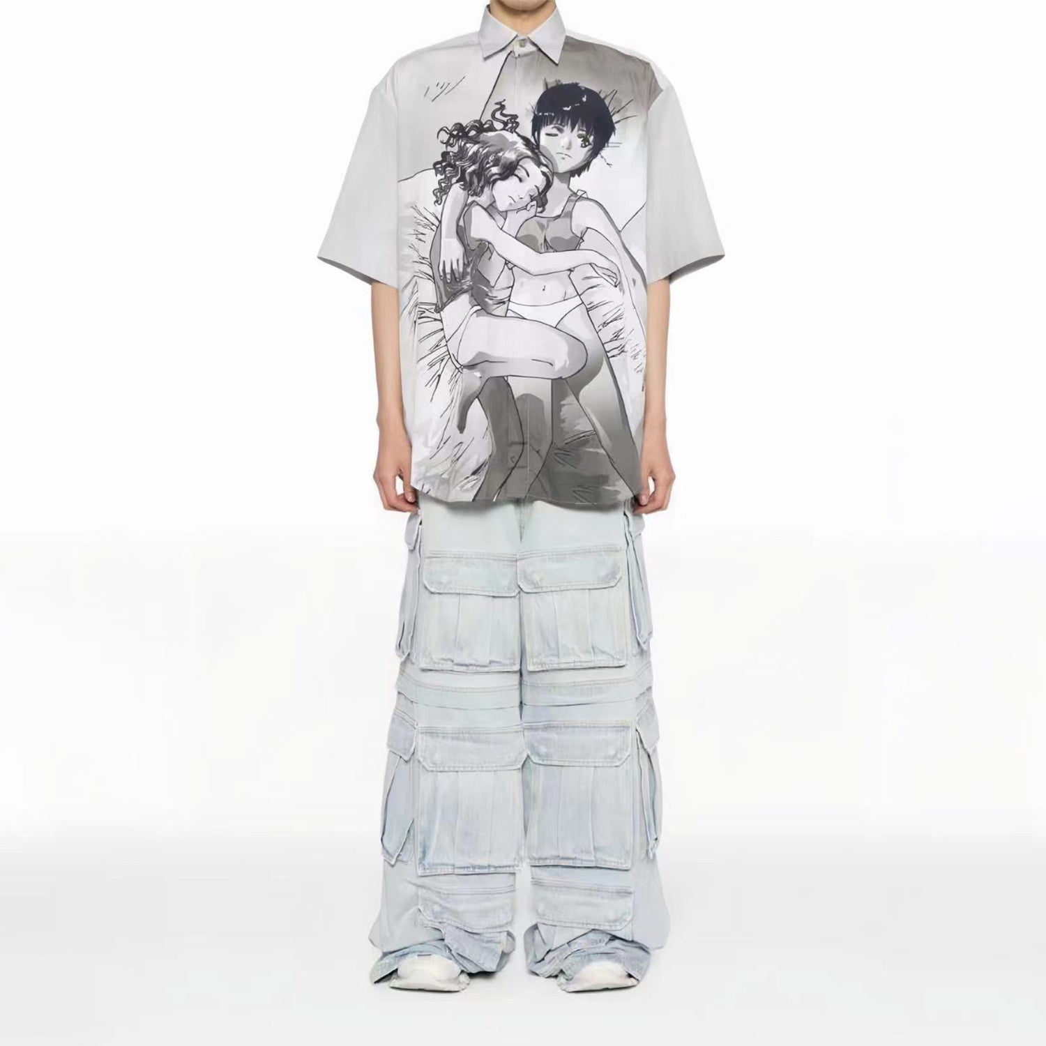 Vetements Men's Women's Cotton Washed Denim Trousers Zipper Multi-pocket Fitted Wide Leg Work Pants Ngvp #8232