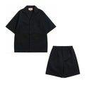 Gucci Men's Summer Black Full Printed Linen Short Sleeve Lapel Cotton Shirt Stretch Shorts Suit Set #98562