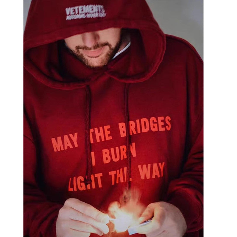Vetements Men's Red Letter Print Hooded Sweatshirt Spring and Autumn Fashion Trend High Street Pullover Hoodie Ngvp #9976