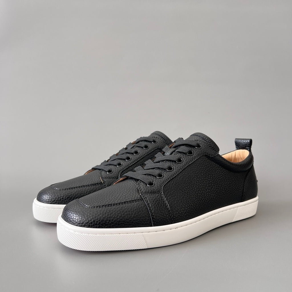 Christian Louboutin Louis Junior Men's And Women's Solid Color Grained Cowhide Low Top Lace Up Flat Casual Shoes #77144