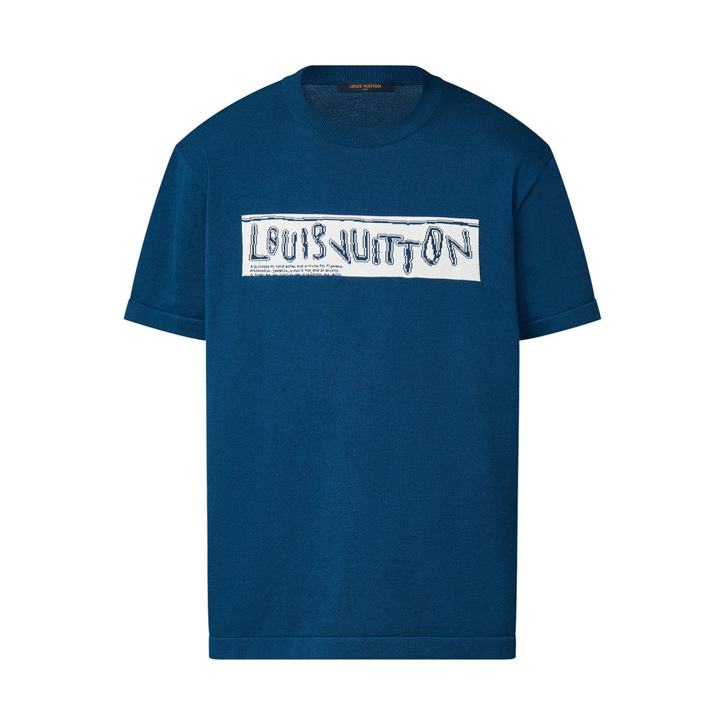 Louis Vuitton Men's Summer Blue Letter Print Round Neck Short-Sleeved Cotton Crewneck T-Shirt #97585