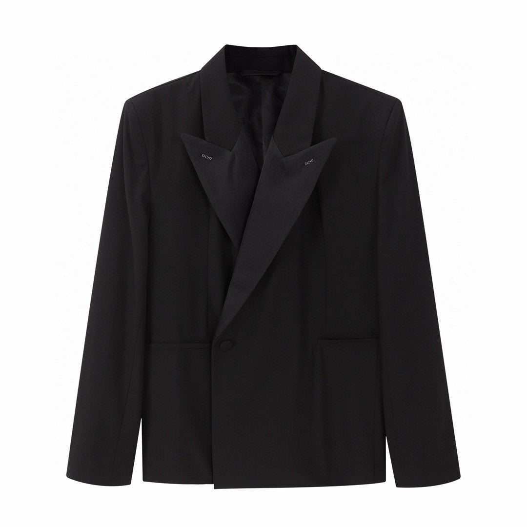 Givenchy Men's Women's Fall/Winter Logo Printed Wool Blend Lapel Loose Black Long Sleeve Blazer Jacket Ngvp #6944