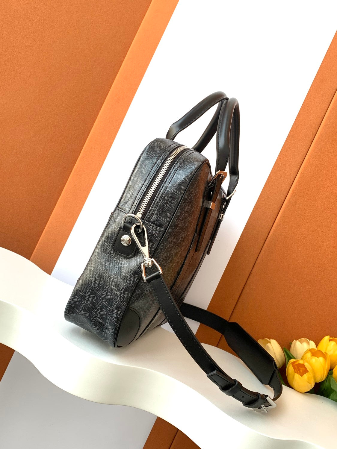 GOYARD Ambassade Men's and Women's Solid Color Letter Print Zipper Closure Cowhide Leather Handbag Briefcase Bag Bags #77228