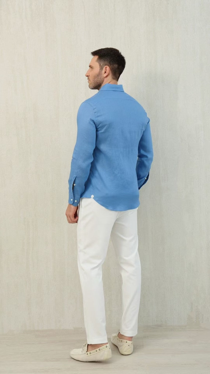 Loro Piana Men's Spring And Summer Solid Color André Shirt Lapel Single-breasted Linen Shirt Ngvp #7962