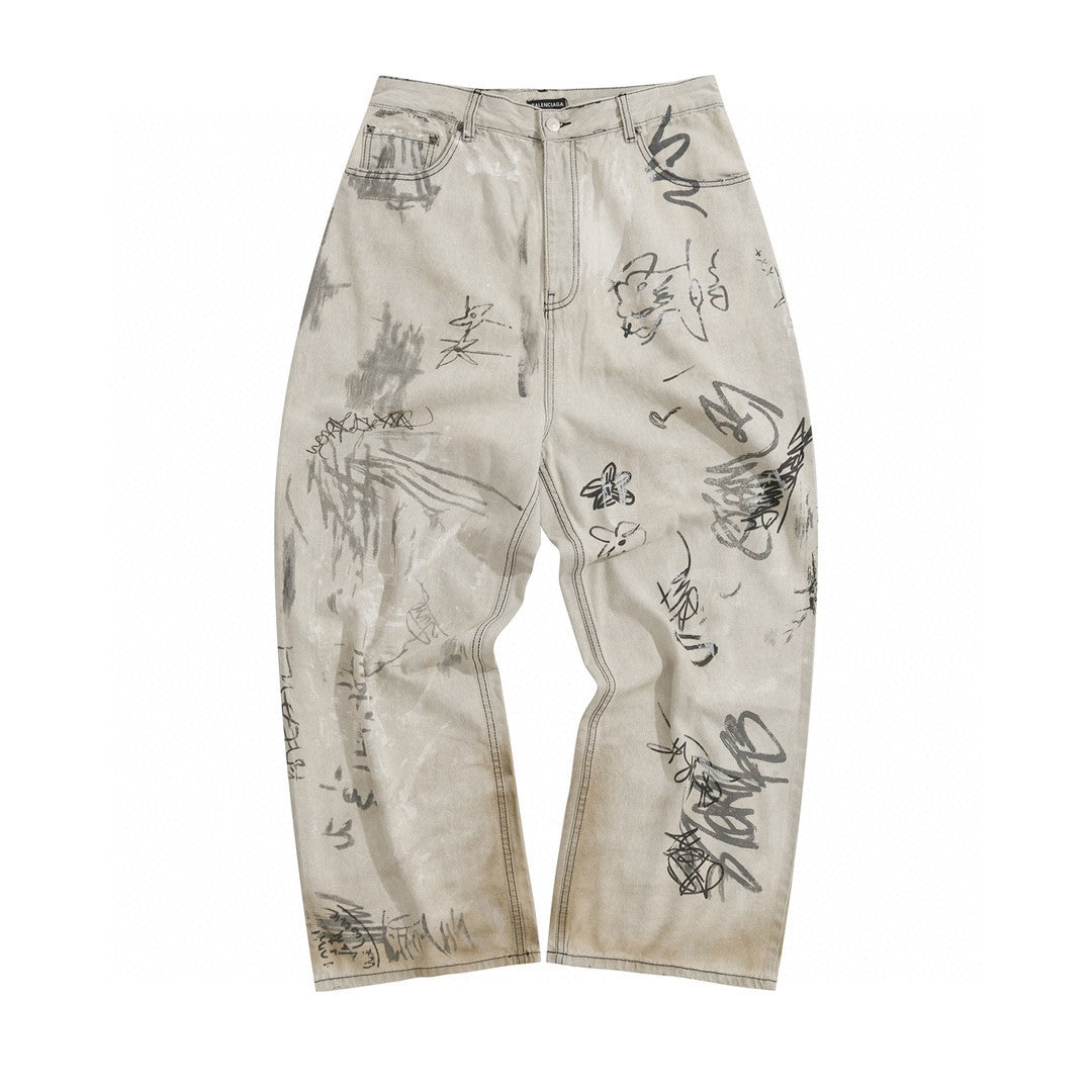 Balenciaga Graffiti Loose Fit Denim Pants Ngvp #6578